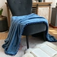 thumbnail image 7 of LOMAO Flannel Blanket Soft Throw Blanket with Pompom Fringe Lightweight Bed Blanket Fit Couch Sofa(51"x 63")(Aegean Blue), 7 of 7