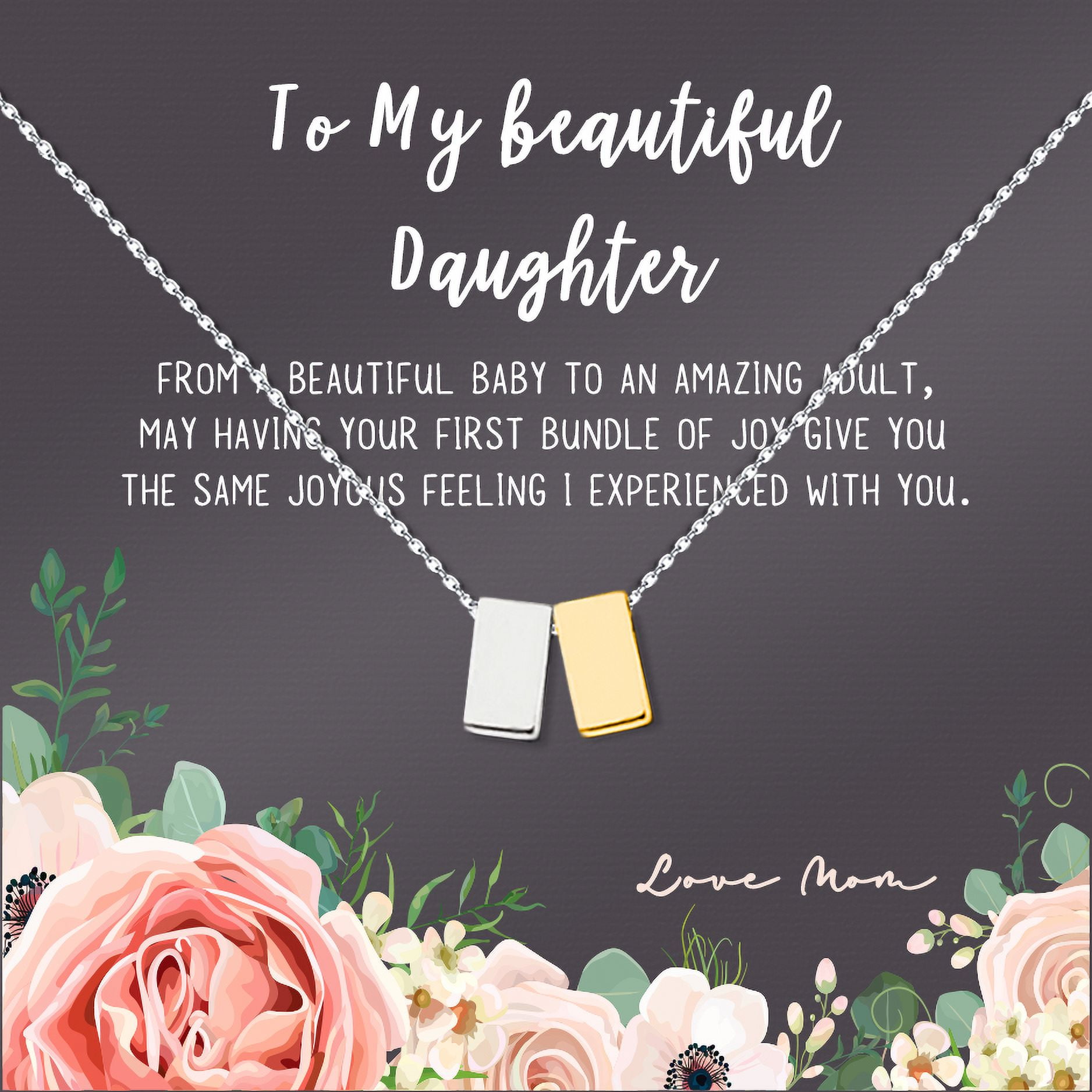 Daughter Mother's Day Card Necklace - Two Silver Infinity Double Circles, Mothers Day Card Necklace, New Mom Mother's Day Jewelry Birthday Gift [Silver Cube, No-Personalized Card]
