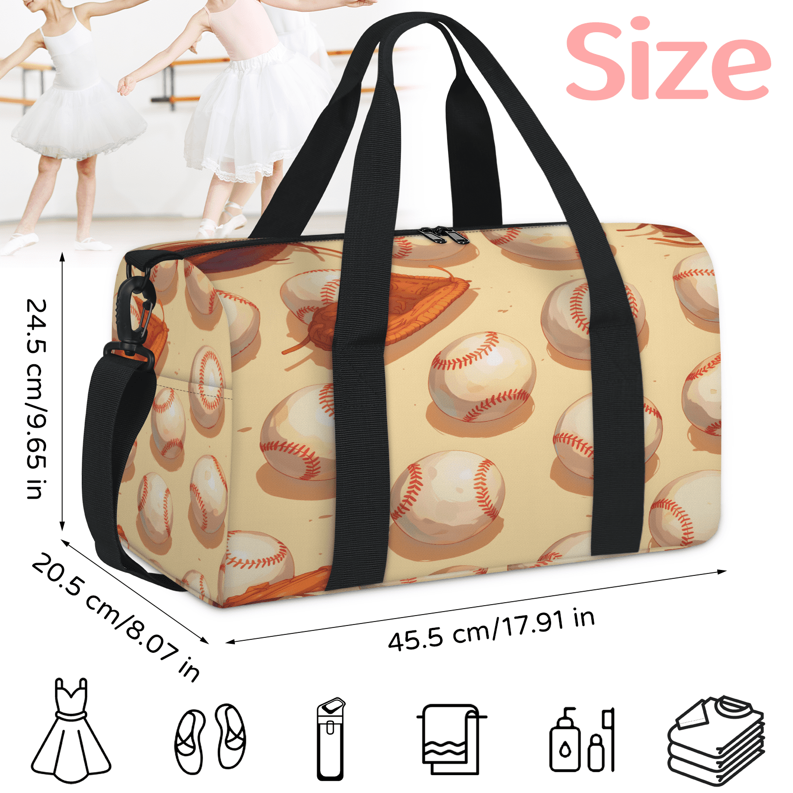 Herdesigns Baseball Gym Bag for Women, Duffle Bag for Travel Sport, Ball Game Lightweight Waterproof Carry on Weekender Dance Yoga Workout Bags