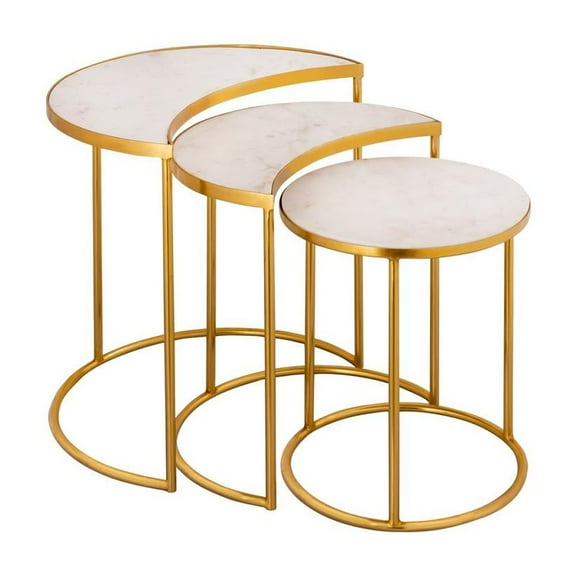 TOV Furniture Crescent White Marble Nesting Table Set with Gold Base by Inspire Me! Home Décor
