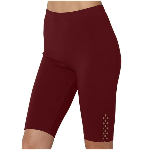 Swstbby Summer Savings Clearance 2025! Womens Summer Shorts Plus Size, Women Fashion Casual Solid Color Summer Pants Shorts Drawstring with Pockets Yoga Pants Shorts Wine S