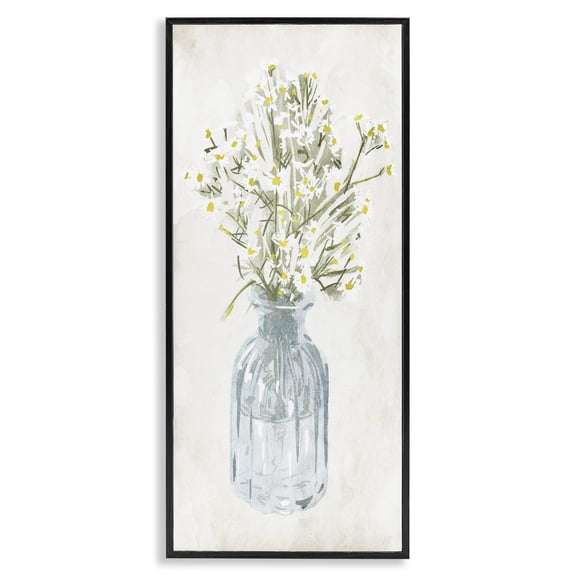 Stupell Industries French Country Quaint White Daisies in Jar Black Framed Giclee Art, 10 x 24, by Milli Villa