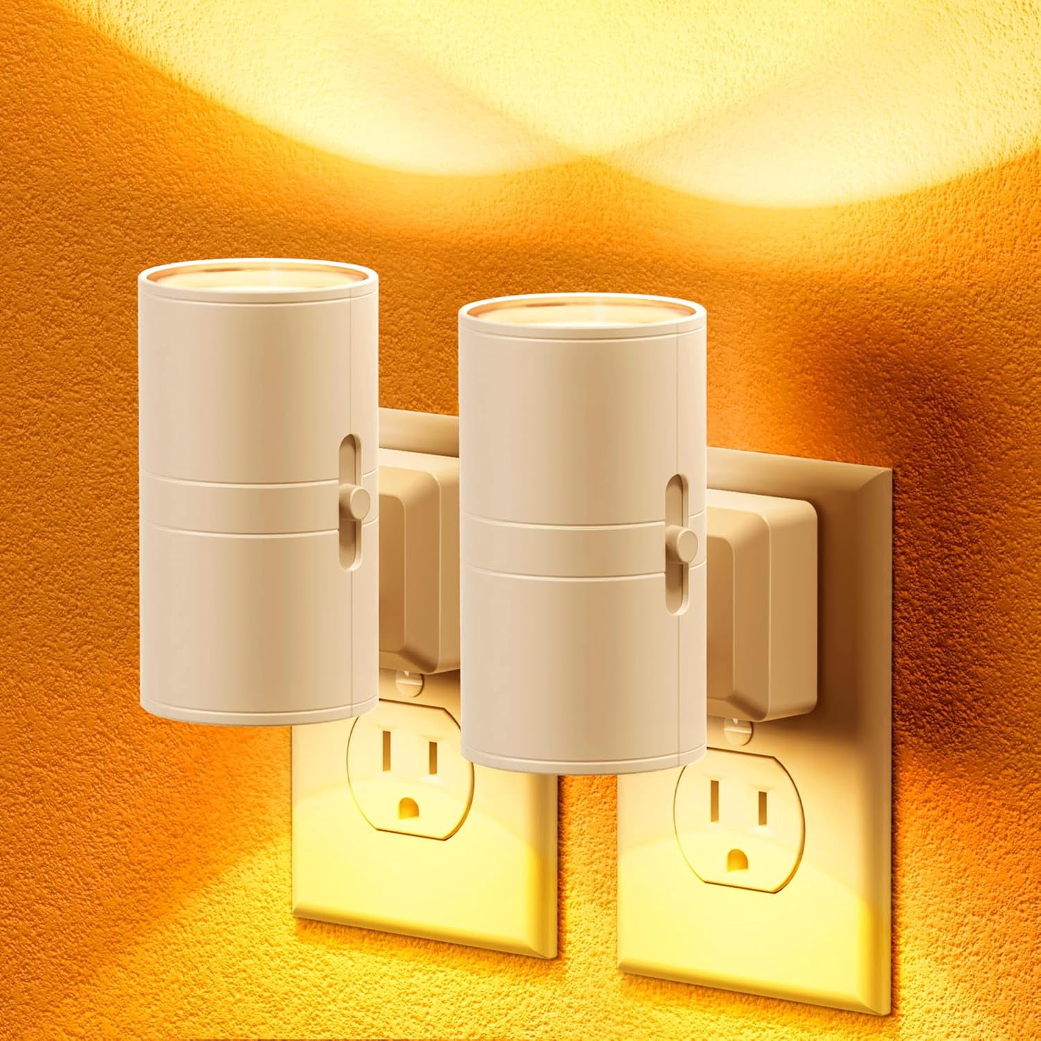 RGHJAR-Amber Night Lights Plug into Wall, Dimmable Night Light Plug in, Modern Night Lights Auto On/Off, Amber Night Light 2000K, 0-100LM Adjustable Brightness Nightlight for Hallway Bedroom, 2 Pack