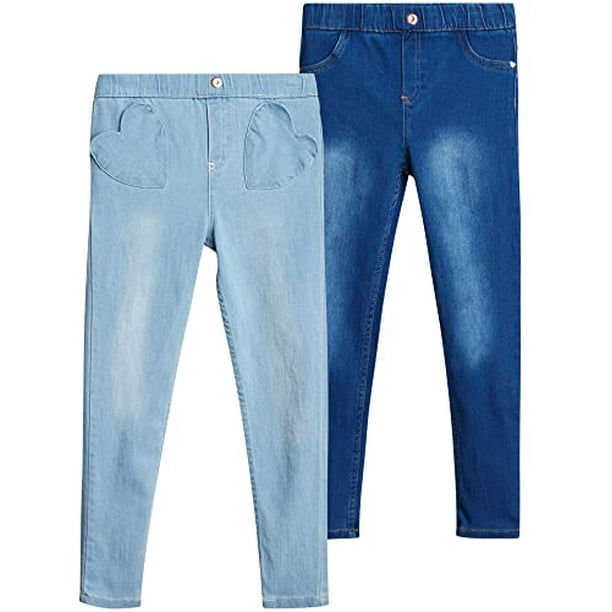 Girls Jeggings 2 Pack Super Stretch Denim Jeans Leggings Big Girl Size 10 Light Hearts Dark Solid