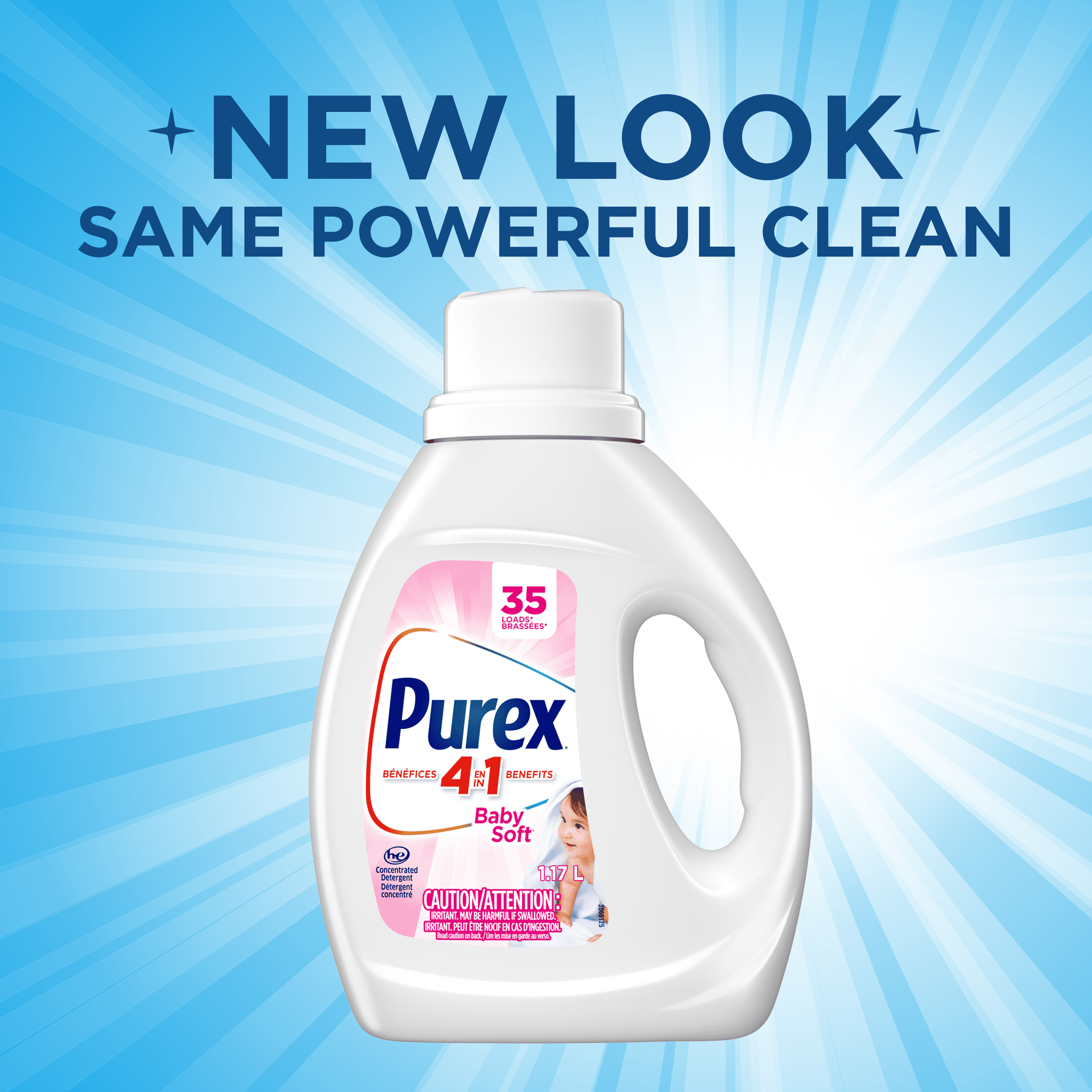 Purex Baby Soft, 4 in 1 Concentrated Hypoallergenic Liquid Laundry Detergent for Babies, Free of Dyes, Pediatric Dermatologist Tested, Gentle on Skin, 1.17L, 35 Wash Loads, HE Compatible, 1 bottle