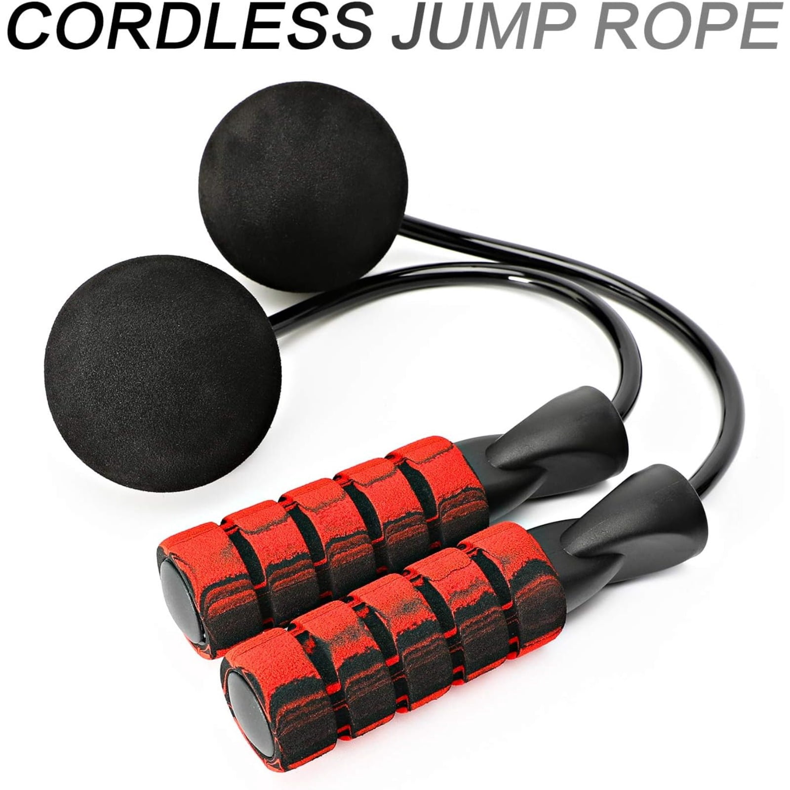 Cordless Jump Rope with Weighted Balls, Tangle-Free Ropeless Skipping Rope for Home Gym, Includes 6 Sweatbands