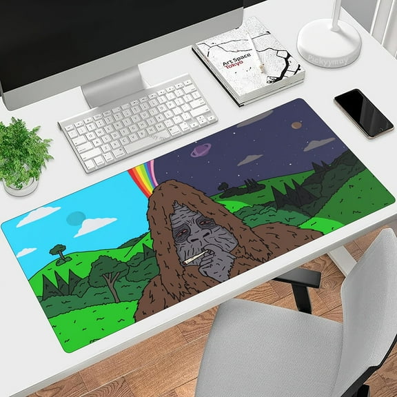[Durable Rubber Desk Mat for Office] 1pc Funny the Sasquatch Large Desk Mat, Durable Rubber Base, 31.5x11.8 inch Stitched Edges, Non-Slip Waterproof Mouse Pad for Home Office