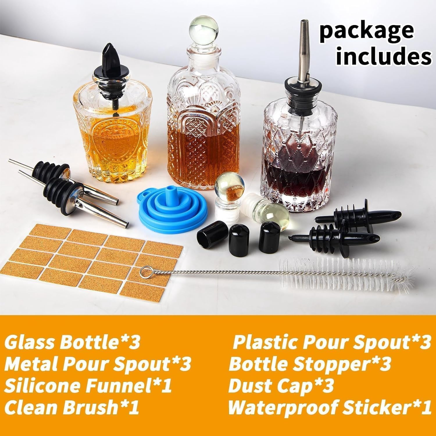Syrup Bottle Set of 3 - Dispenser with Leak-Proof Lids Pour Spout Ideal for Coffee Syrups,Honey,Condiments,Olive Oil