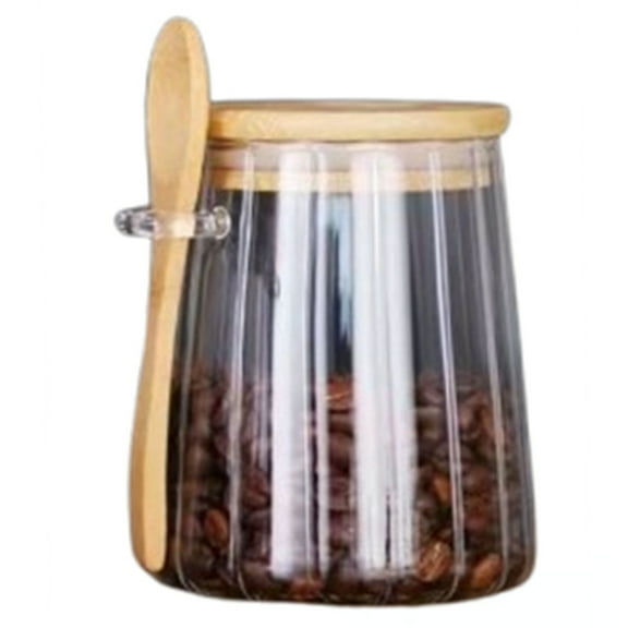 Djiypn Glass Storage Jar with Lid and Spoon 17.5 FL OZ Clear Candy Glass Canister Cute Decorative Jars for Food Sugar Salts Tea, Clear, 1Pack
