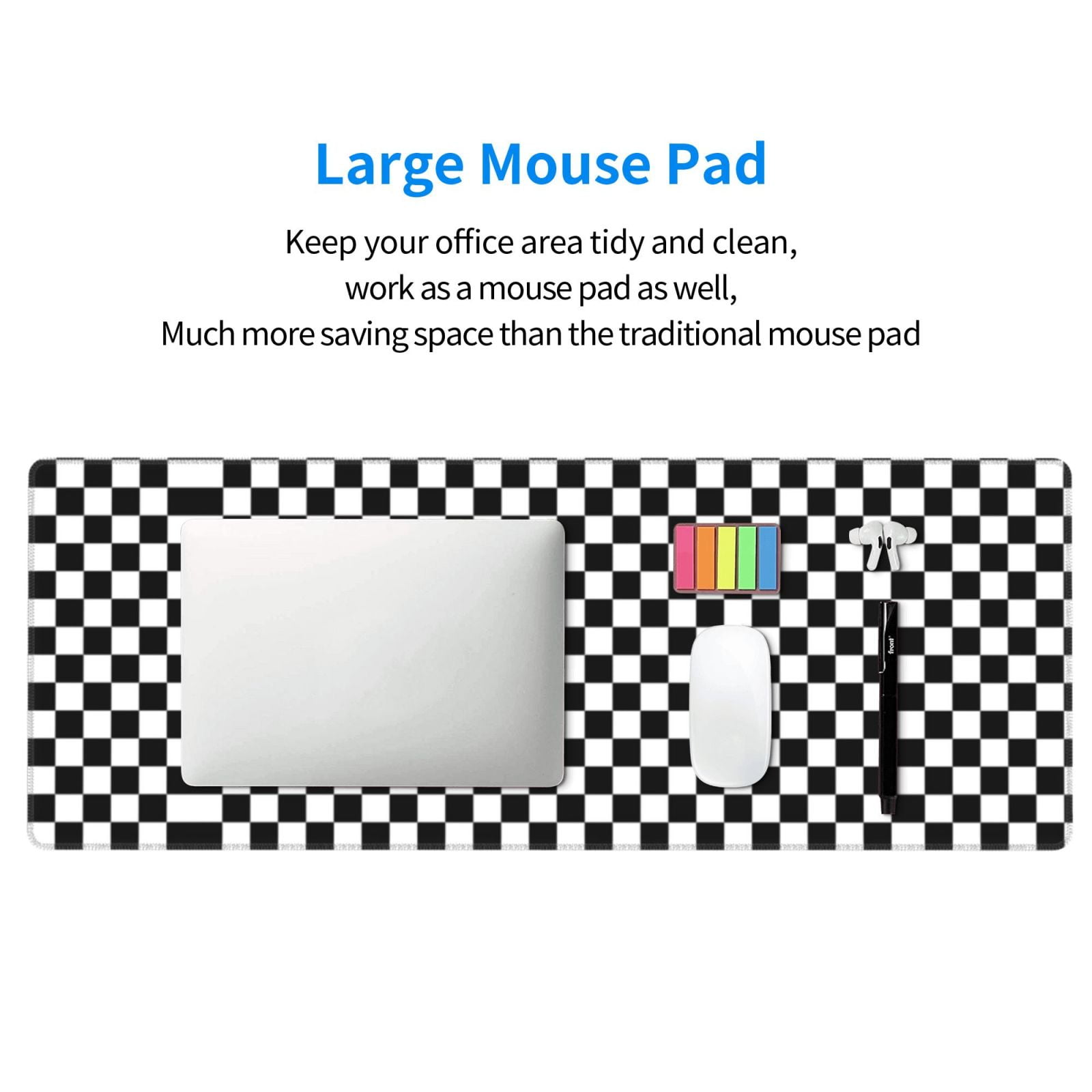 Large Gaming Mouse Mat Black White Checkered Pattren Long Extended Mousepad Desk Mat Non-Slip Rubber Micepads (31.5 X 11.8 Inches)\r\n