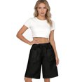 thumbnail image 6 of Womens Bermuda Jean Shorts Elastic Waisted Long Denim Short Knee Length Baggy Jeans Soft Cotton Blend for All Day Comfort. Black S, 6 of 8