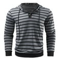 thumbnail image 4 of XIAONU Mens Hoodies Trendy Striped Print Drawstring Button Hoodie Loose Long-Sleeved Pullover Hooded Sweatshirt, 4 of 8