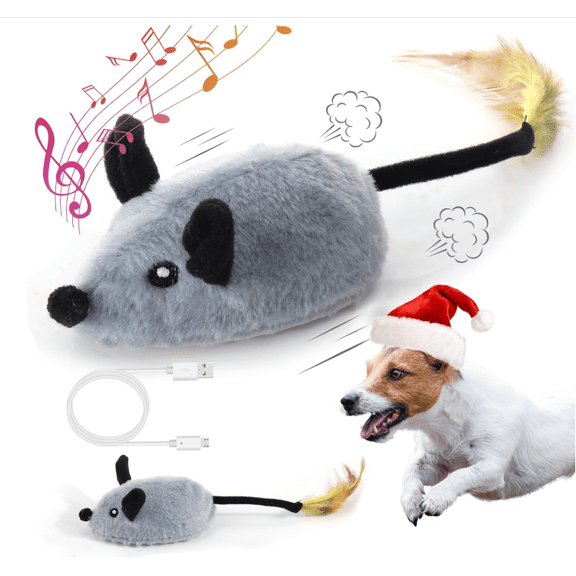 Interactive dog toys, fake mouse moving dog toys with automatic sensors, dog mouse toys with realistic sound and elongated tails, cat dog pet automatic dog toys, squeaking dog toys