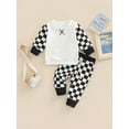 thumbnail image 2 of Bagilaanoe 2Pcs Toddler Baby Girl Boy Long Pants Set Checkerboard Print Long Sleeve Sweatshirt Pullover Tops+ Trousers 6M 12M 18M 24M 3T Fall Casual Sweatsuit, 2 of 8