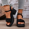 thumbnail image 5 of hoksml Women's Ruched Bow Platform Block Heel Sandals Peep Toe Ankle Strap 3.34 Inch Heel Summer Dressy Shoes, 5 of 9