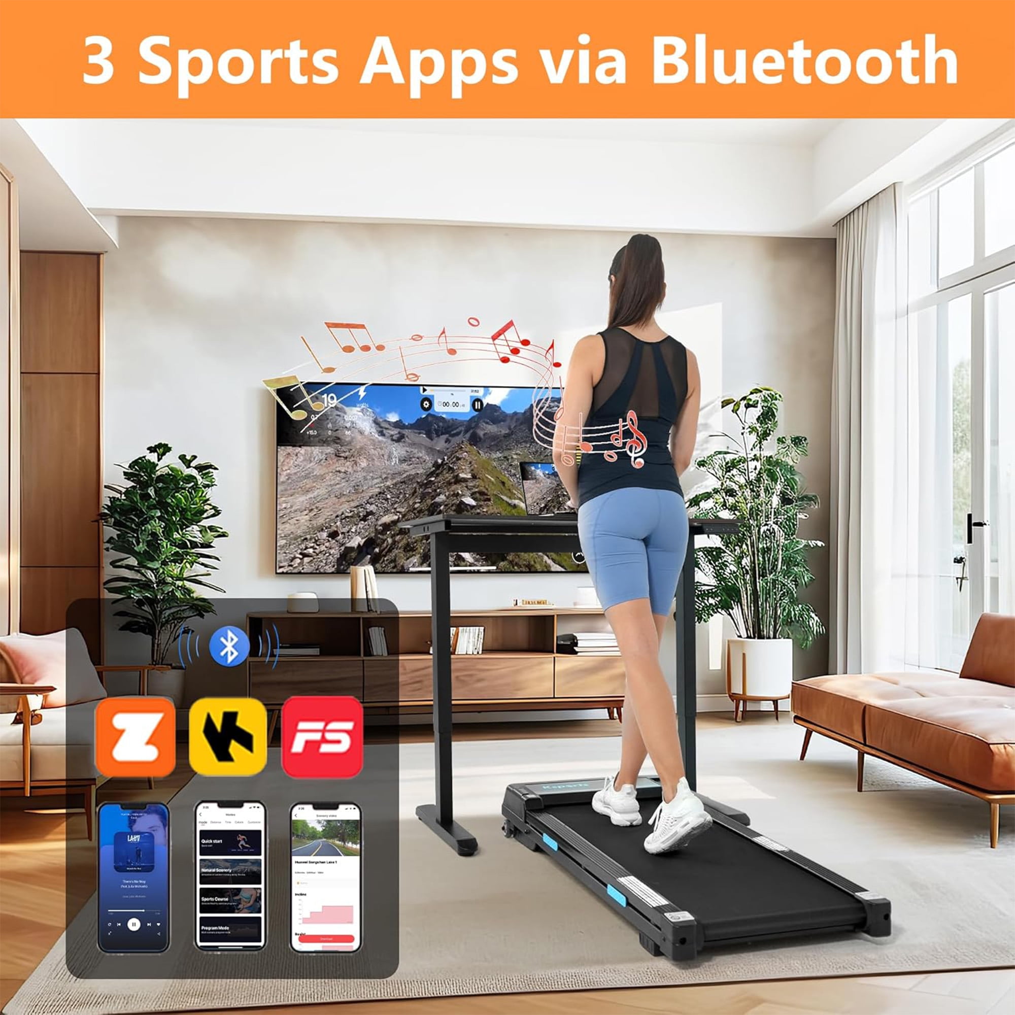 Ksports Under Desk Walking Pad Treadmill with Auto Incline & Wheels, 2.5 HP