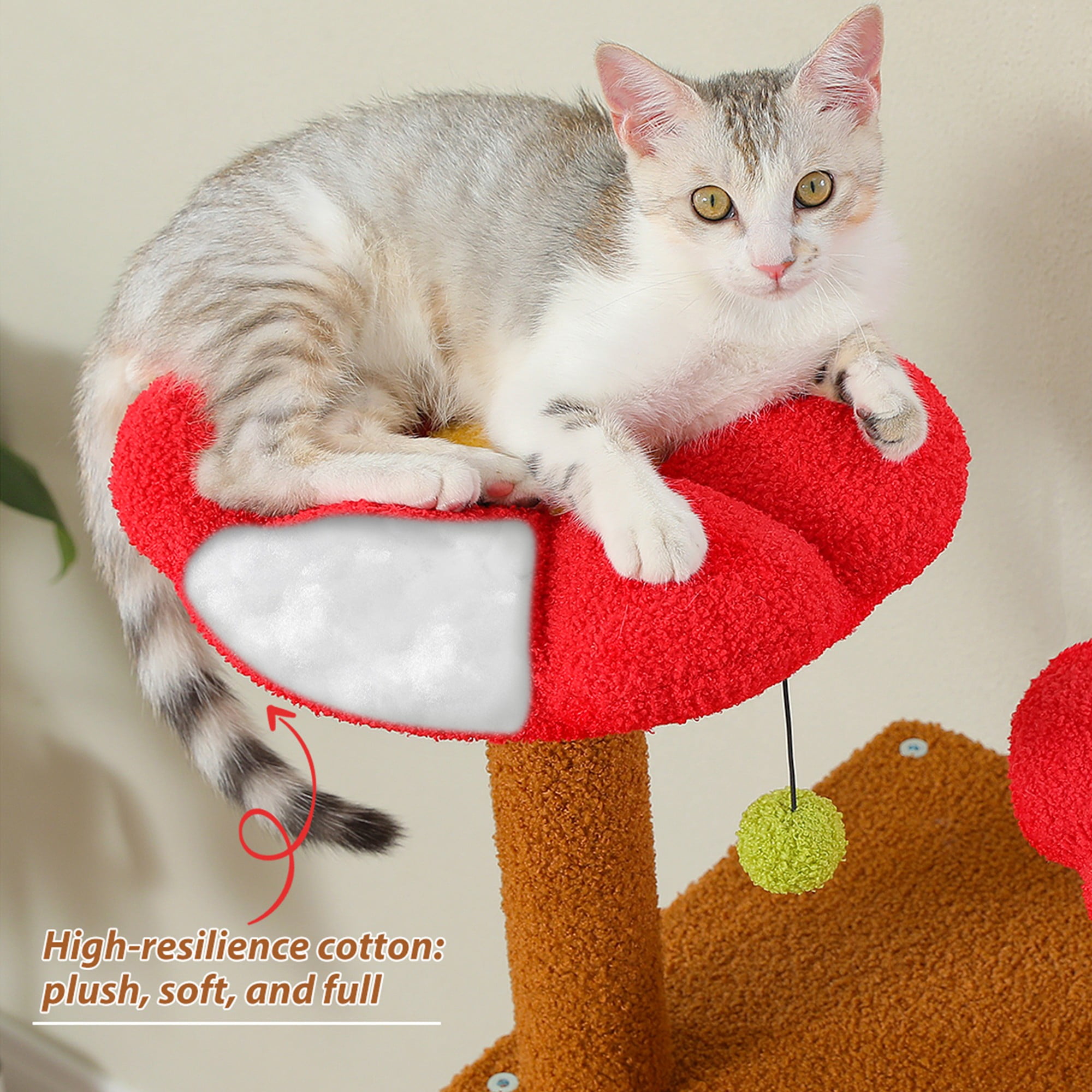 Kadyn 52" Cat Tree Tower with 2 Scratching Posts, 2 Perches, 2 Caves, Pompoms, Multi-Level Plush Cat Condo for Indoor Cats, Brown