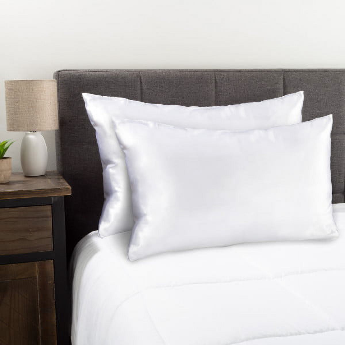 LHC 28” Set of 2 Satin Microfiber Pillowcases Helps Prevent Frizz & Wrinkles for Adult (White)