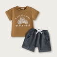 thumbnail image 4 of Spazoro Toddler Boys 2PC Outfit Sets, T-Shirt & Elastic Waist Shorts Tractor Print Short Sleeve Crew Neck Summer Clothes Set for Baby Boys Brown Size 12-18 Months, 4 of 6
