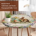 thumbnail image 4 of Easter Bunny Round Tablecloth, Fitted Table Cover with Elastic for 55"-60" Round Tables, Spring Floral Blossom Easter Eggs Burlap Table Cloth Outdoor Indoor Dinning Party Waterproof Tablecloths, 4 of 7