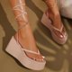 thumbnail image 4 of Strappy Sandals For Women Thick Bottom Peep-toe Sandals Casual Simple Shoes For Shopping Driving Walking-26White39, 4 of 5