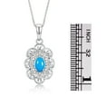 thumbnail image 4 of RYLOS Matching Set Sterling Silver Floral Halo Pendant Necklace & Ring. Gemstone &  Diamonds, 18" Chain. 6X4MM  Turquoise December Birthstone; Size 10, 4 of 6