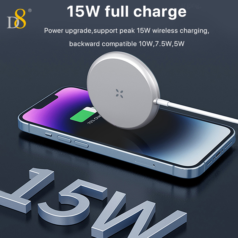D8 15W Magnetic wireless charging Magnetic Charger ,for iPhone Compatible with iPhone 15/15Puls/15Pro/15Pro Max/14/ Max/13/13/12 Pro series，Strong Magnetic Charger Pad with Type C Cable
