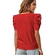 thumbnail image 4 of Top de verano para mujer, cuello redondo, manga corta con volantes, Color puro, transpirable, camisa informal para mujer, para fiesta, oficina, viajes, rojo S, 4 of 6