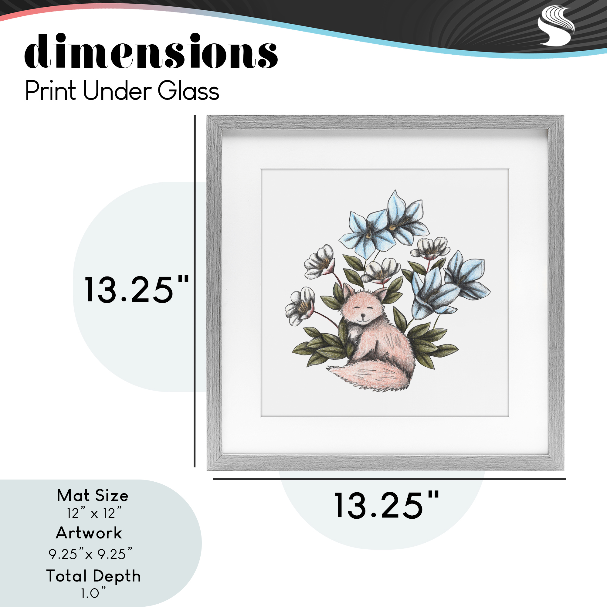 Gentle Fox with Flowers Gray Framed Print Under Glass, design by Cecilia Battaini