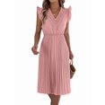 thumbnail image 3 of Women Summer Elegant Ruffle Sleeve Dress Semi Formal Boho Outfits Pink M, 3 of 9