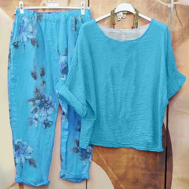 Puntoco Conjunto de camisa y pantalones de manga larga con cuello redondo y estampado para mujer Puntoco Puntoco-7410