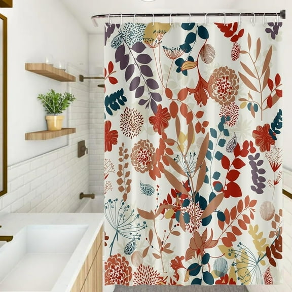 Boho Floral Shower Curtain Vintage Bohemia Sage Leaves Flower Herb Botanical Bath Curtains Decorative Polyester Fabric Cloth Bathroom Shower Curtains Set with Hooks, 72x72 Inch