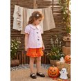 thumbnail image 6 of BemeyourBBs Toddler Baby Girl Halloween Outfit Baby Girls Summer Fall Clothes 12 18 24 Months 2 3 4 5 Years Cute Ghost Embroidery Puff Short Sleeve Doll Collar Plaid Shirt and Ruffled Shorts Set, 6 of 9