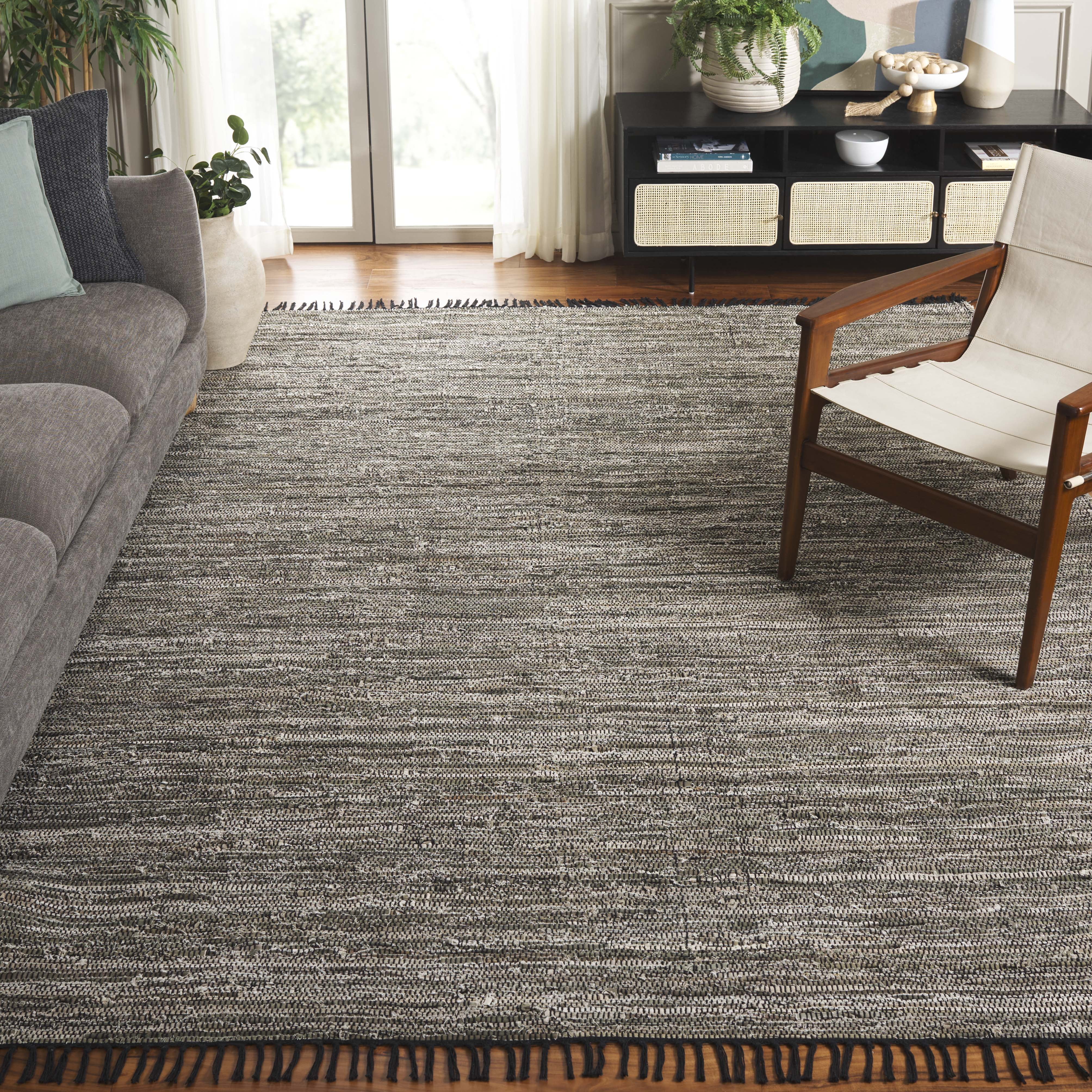 SAFAVIEH Rag Rug Lacework Distressed Area Rug, Dark Green/Black, 8' x 10'