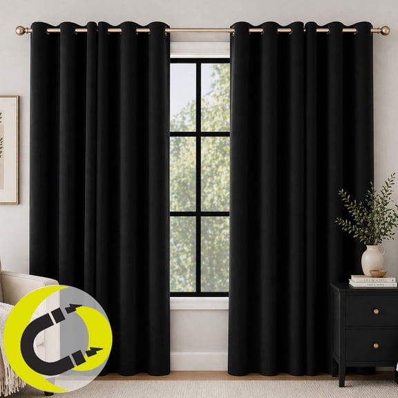 Sun Zero Graham 2-pack Dual-Sided Magnetic Closure 100% Blackout Grommet Curtain Panel Pair, 40"W x 63"L, Black