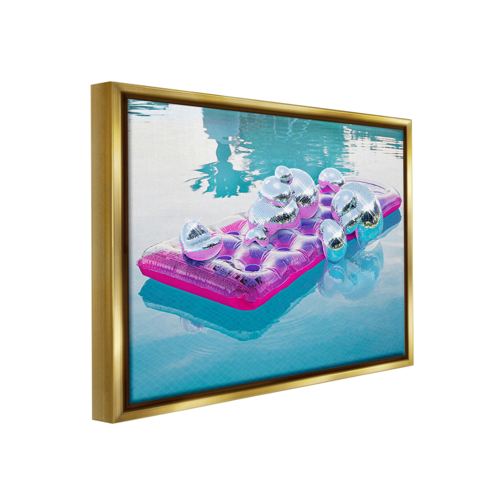 Stupell Industries Summer Pool Disco Balls Abstract Painting Gold Floater Framed Canvas Art Print Wall Art, 31 x 25