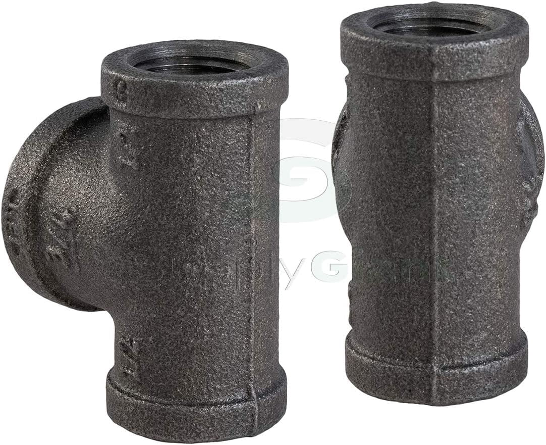 Supply Giant BMBT0340 Black Malleable Bull Head Tee Fitting with Female Threaded Connections, 3/4" x 3/4" x 1"