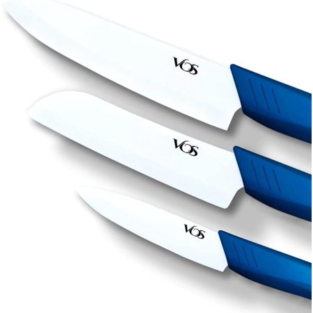 

Vos Ceramic Knives with Covers - 3-Piece Knife Set - Ideal Kitchen Knives - (Blue)