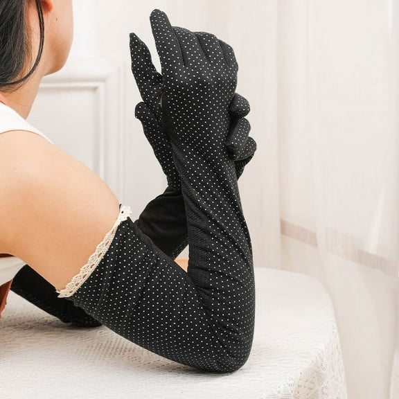 Nvzi Women's Lightweight Sun Protection Gloves Summer UV Protection Long Drive Cotton Gloves (Black)