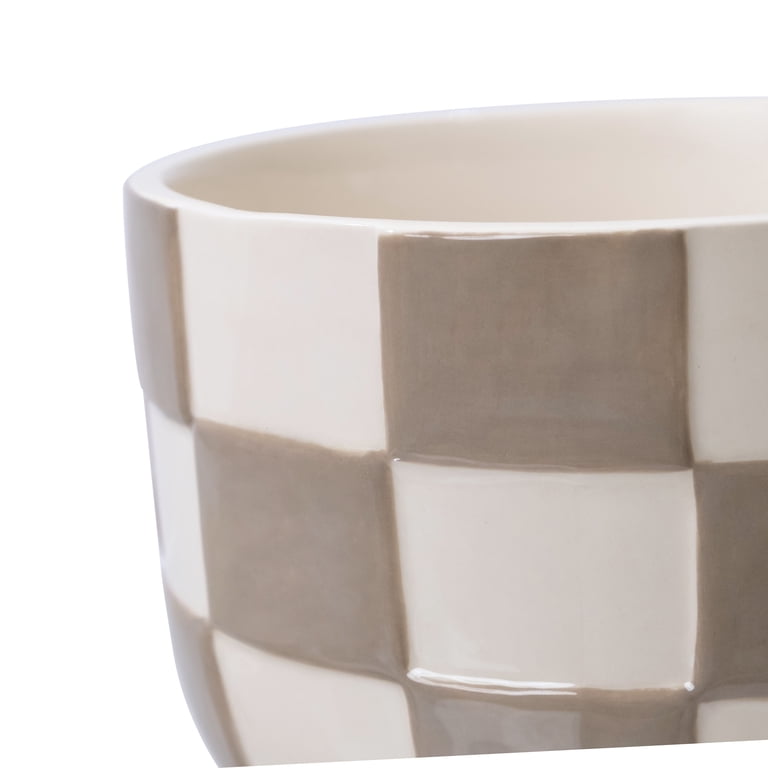 Mainstays Lennon Round Ceramic Planter, Birch Gray Checkered photo 3
