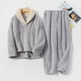 thumbnail image 6 of Flannel Women Pajamas Set Autumn Winter Warm Thick Velvet Long Sleeve Lapel Pullover Top and Pants Fleece Sleepwear, 6 of 9