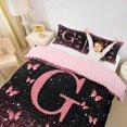 thumbnail image 3 of jejeloiu Sequin Print Initial G Queen Duvet Cover Set For Girls,Kawaii Pink Butterflies Bedding For Kids,Pink Reversible,3pcs(No Comforter), 3 of 6
