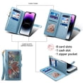 thumbnail image 4 of ESEBLE Leather For iPhone 15 Pro Max Case【RFID Blocking】with Multi-Card Holder Zipper Bills Slot, Soft PU Leather Magnetic Detachable Lanyard Shoulder Strap And Wristlet Wallet Case,Blue, 4 of 13