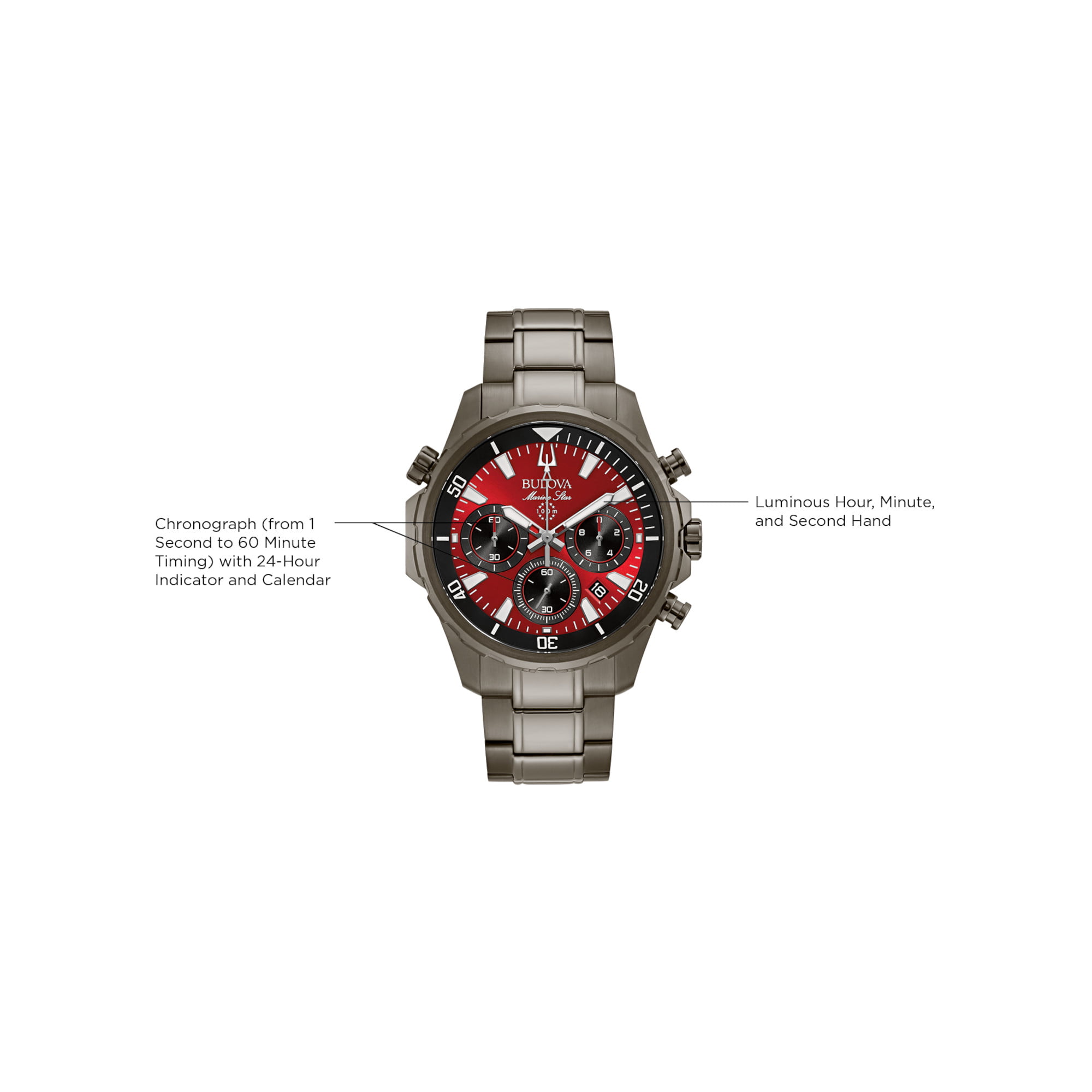 Bulova Marine Star Chronograph Quartz Red Dial Men's Watch 98B350