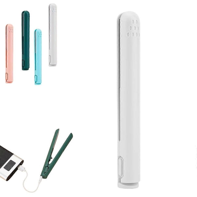 Mini rizador y plancha de pelo portátil 2 en 1, recargable por USB, de cerámica, ideal para viajes, color blanco.