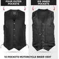 thumbnail image 2 of DEFY Men's Black Leather 10 Pockets Vest - Motorcycle Biker Vest, S, 2 of 8