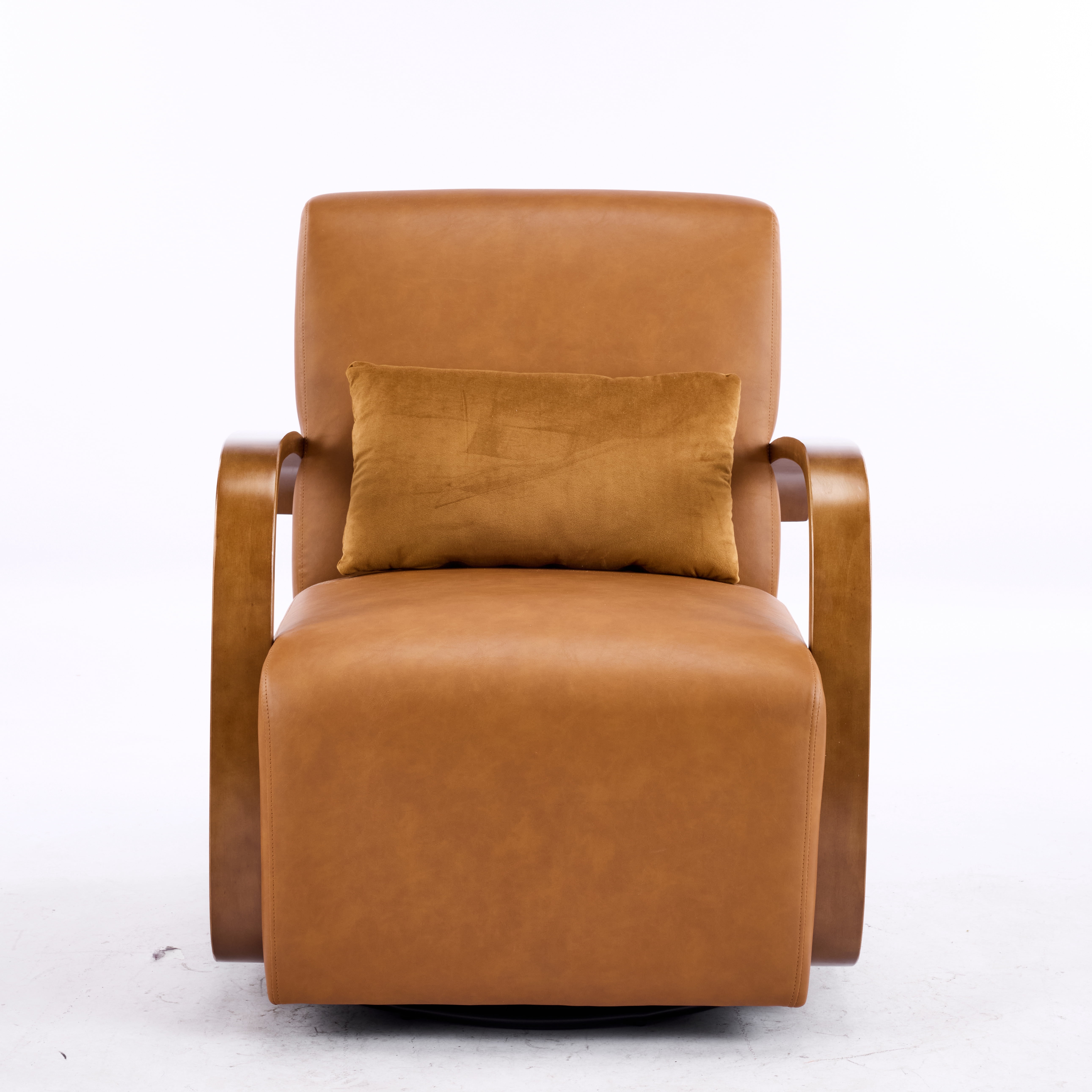 Vintage Brown Swivel Accent Chair, Solid Wood Armrests, Ergonomic Comfort, Perfect for Living Room, Reading Nook,Small Single Sofa for Bedroom, Office, Apartment (Brown)