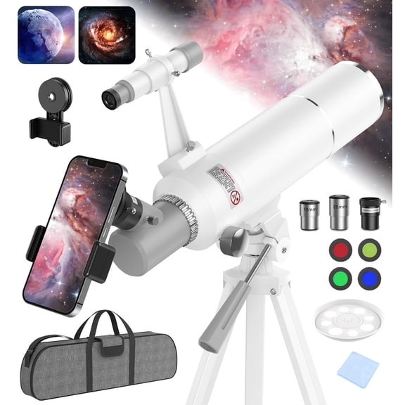 KEXWAXX Telescope, 70mm Aperture 400mm Refractor with FMC Optics for Kids and Adults, 16X-120X with Moon Filters, Phone Adapter, Tripod and Bag