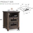 thumbnail image 6 of OKD Farmhouse Nightstand with Charging Station and 2 Storage Drawers, End Table Beside Table, Dark Rustic Oak, 6 of 6