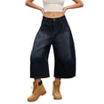 thumbnail image 4 of MAOQHI Women's Pants Retro Curved Saber Letter Embroidery Denim Pants Loose Cropped Wide Leg Jeans, 4 of 8